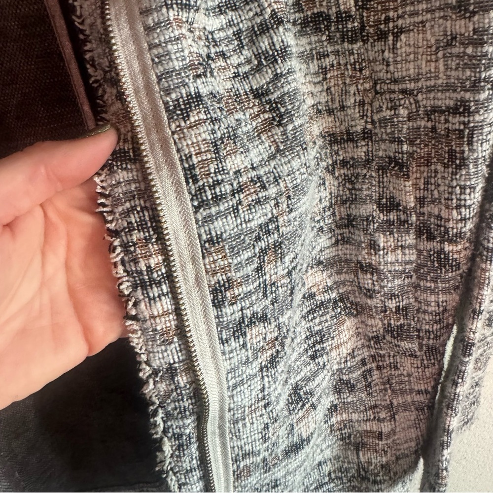 Anthropologie Dolan Leopard Longline Tweed Zip up Jacket Fringe Whimsical Size L - Picture 7 of 11